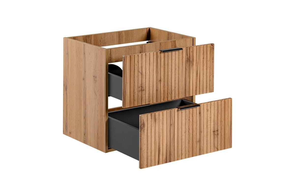 KOMPLETT BADEROMSMØBELSETT ADEL OAK 60 CM – HØYSKAP, MØBELSERVANT OG LED-SPEIL, ARMATUR 